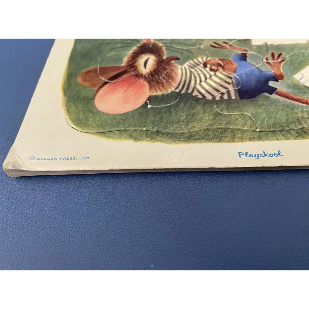 VTG Golden Press Playskool Bunny & Mouse Picnic Cardboard Frame Tray 80-8C - Picture 3 of 6
